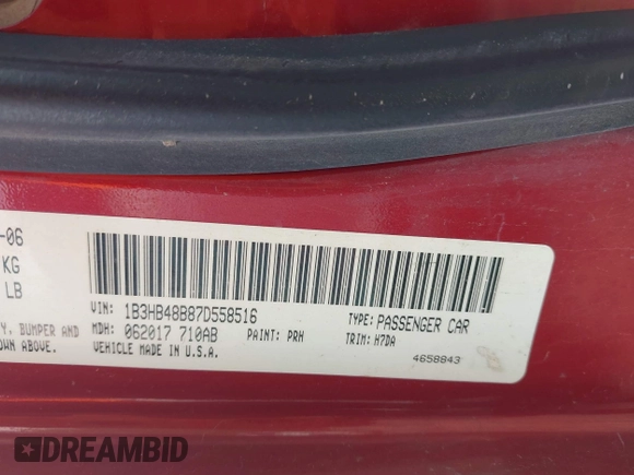 2007 Dodge Caliber SXT with VIN 1B3HB48B87D558516, listed as a IAAI auction lot 42004401 with 217,733 mi miles and . Bid and sale history available at DreamBid. Image 9.