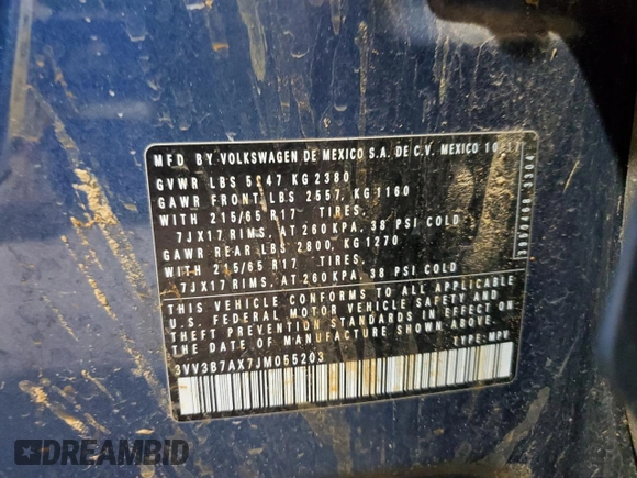 2018 Volkswagen Tiguan SEL with VIN 3VV3B7AX7JM055203, listed as a Copart auction lot 51358485 with 61,352 mi miles and Salvage Title. Bid and sale history available at DreamBid. Image 12.
