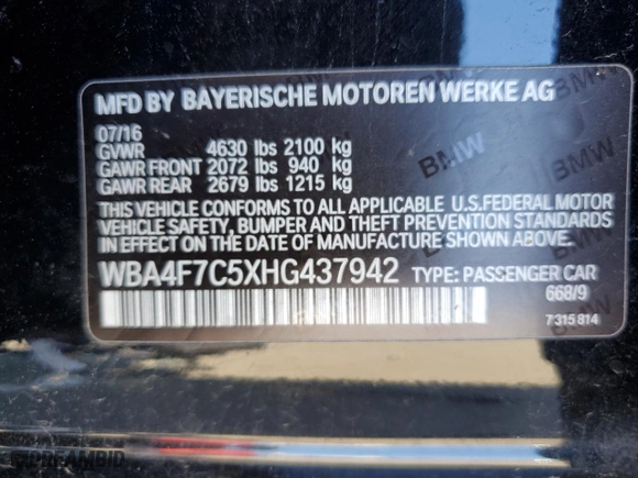 2017 BMW 4 Series 430i with VIN WBA4F7C5XHG437942, listed as a Copart auction lot 46504255 with 106,756 mi miles and Salvage Title. Bid and sale history available at carsss.com. Image 12.