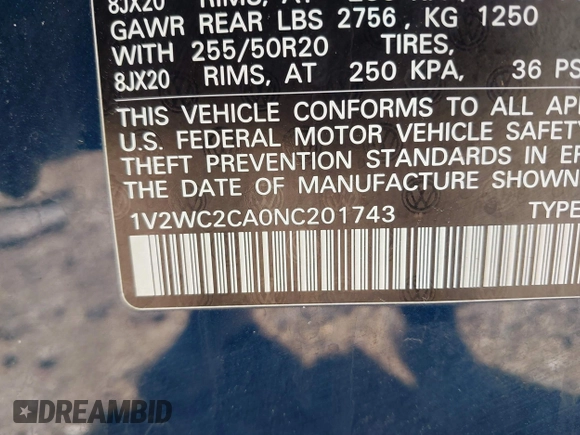 2022 Volkswagen Atlas SE z VIN 1V2WC2CA0NC201743, wystawiony jako IAAI lot #41806601 z przebiegiem Nie podano mil oraz . Historia ofert i sprzedaży dostępna na DreamBid. Obrazek 9.