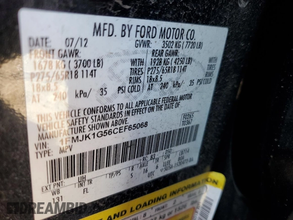 2012 Ford Expedition EL XL with VIN 1FMJK1G56CEF65068, listed as a Copart auction lot 84902754 with 72,675 mi miles and Salvage Title. Bid and sale history available at carsss.com. Image 16.