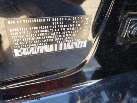 2016 Volkswagen Jetta Sedan 1.4T SE with VIN 3VWD67AJ0GM390490, listed as a Copart auction lot 44711055 with 185,046 mi miles and Salvage Title. Bid and sale history available at carsss.com. Image 14.