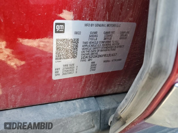 2023 GMC Yukon XL SLT with VIN 1GKS2GKD6PR131617, listed as a Copart auction lot 68797564 with Not Provided miles and Salvage Title. Bid and sale history available at carsss.com. Image 13.