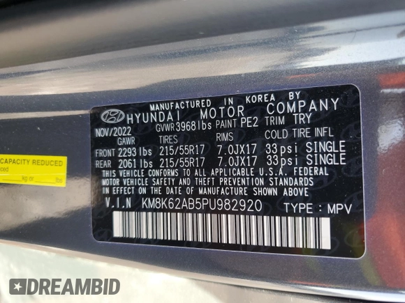 2023 Hyundai Kona SEL with VIN KM8K62AB5PU982920, listed as a Copart auction lot 50198635 with 14,550 mi miles and Salvage Title. Bid and sale history available at DreamBid. Image 14.