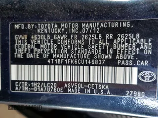 2012 Toyota Camry L with VIN 4T1BF1FK6CU146837, listed as a Copart auction lot 49733995 with 127,131 mi miles and Salvage Title. Bid and sale history available at carsss.com. Image 12.