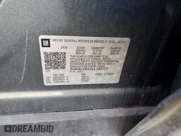 2020 GMC Terrain SLT z VIN 3GKALVEX2LL182777, wystawiony jako Copart lot #89238805 z przebiegiem 113 039 mil mil oraz Szkoda całkowita • Salvage title. Historia ofert i sprzedaży dostępna na DreamBid. Obrazek 12.