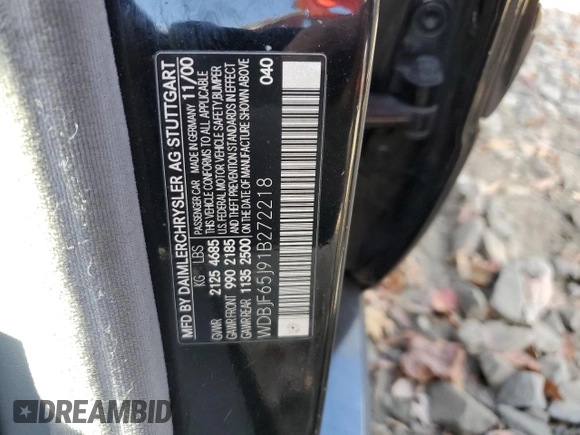 2001 Mercedes-Benz E-Class with VIN WDBJF65J91B272218, listed as a Copart auction lot 79245594 with 223,021 mi miles and Salvage Title. Bid and sale history available at carsss.com. Image 12.