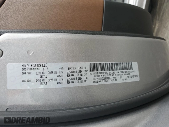 2017 Chrysler Pacifica Limited с VIN 2C4RC1GG3HR688911, выставлен на аукционе Copart как лот 53577415 с пробегом 48 993 миль миль и Списание • Salvage title. История ставок и продаж доступна на DreamBid. Изображение 15.