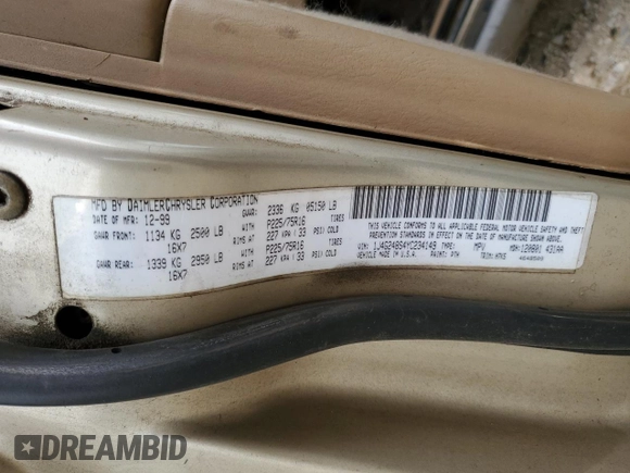 2000 Jeep Grand Cherokee Laredo с VIN 1J4G248S4YC234149, выставлен на аукционе Copart как лот 48438875 с пробегом 200 326 миль миль и Чистый • Clean title. История ставок и продаж доступна на DreamBid. Изображение 13.