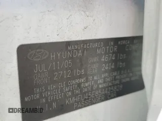 2005 Hyundai XG with VIN KMHFU45E85A425828, listed as a Copart auction lot 54000595 with 100,555 mi miles and Clean Title. Bid and sale history available at DreamBid. Image 12.