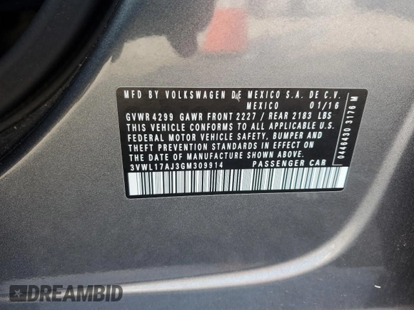 2016 Volkswagen Jetta SEL with VIN 3VWL17AJ3GM309914, listed as a Copart auction lot 51681525 with 132,154 mi miles and Salvage title. Bid and sale history available at DreamBid. Image 12.