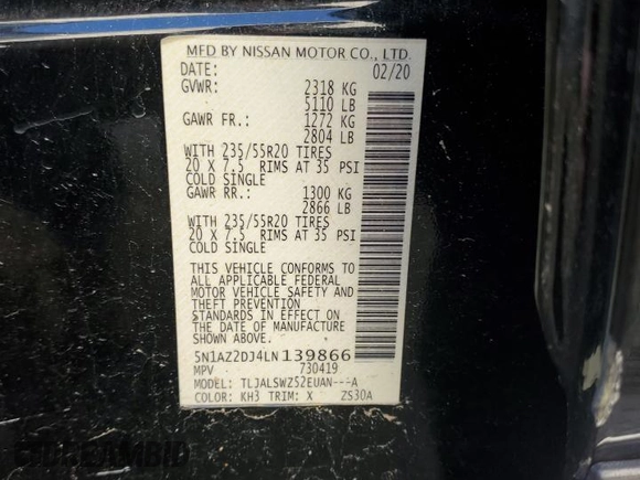 2020 Nissan Murano Platinum z VIN 5N1AZ2DJ4LN139866, wystawiony jako Copart lot #87171934 z przebiegiem 70 306 mil mil oraz Szkoda całkowita • Salvage title. Historia ofert i sprzedaży dostępna na DreamBid. Obrazek 15.