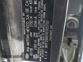 2019 Kia Forte LXS with VIN 3KPF24AD1KE005750, listed as a Copart auction lot 45103595 with 49,616 mi miles and Salvage title. Bid and sale history available at DreamBid. Image 13.