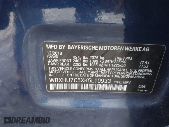 2019 BMW X1 sDrive28i z VIN WBXHU7C5XK5L10933, wystawiony jako IAAI lot #41931162 z przebiegiem 55 308 mil mil oraz . Historia ofert i sprzedaży dostępna na DreamBid. Obrazek 9.