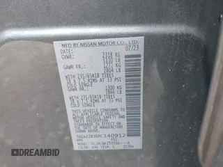 2023 Nissan Murano SV z VIN 5N1AZ2BJ6PC140912, wystawiony jako IAAI lot #42684601 z przebiegiem 52 272 mil mil oraz . Historia ofert i sprzedaży dostępna na DreamBid. Obrazek 9.