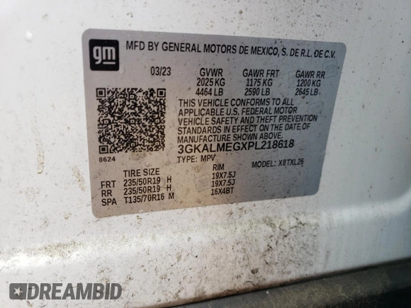 2023 GMC Terrain SLE с VIN 3GKALMEGXPL218618, выставлен на аукционе Copart как лот 55484395 с пробегом 70 422 миль миль и Списание • Salvage title. История ставок и продаж доступна на DreamBid. Изображение 13.