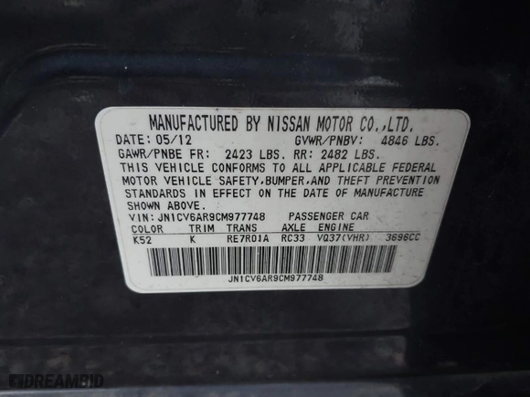 2012 Infiniti G37 Sedan x with VIN JN1CV6AR9CM977748, listed as a IAAI auction lot 41785300 with 153,564 mi miles. Bid and sale history available at carsss.com. Image 9.