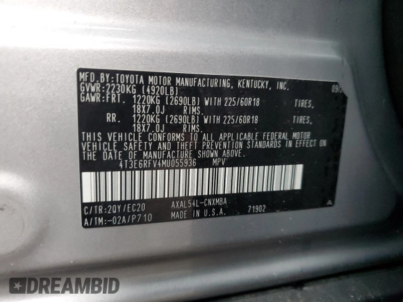 2021 Toyota RAV4 Hybrid XSE with VIN 4T3E6RFV4MU055936, listed as a Copart auction lot 60861175 with 62,922 mi miles and Salvage title. Bid and sale history available at DreamBid. Image 13.