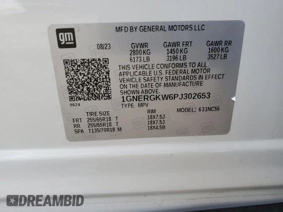 2023 Chevrolet Traverse LT Cloth с VIN 1GNERGKW6PJ302653, выставлен на аукционе Copart как лот 87610375 с пробегом 28 756 миль миль и Списание • Salvage title. История ставок и продаж доступна на DreamBid. Изображение 14.