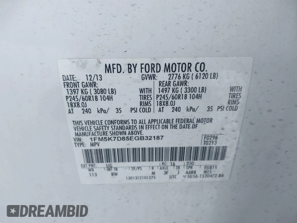 2014 Ford Explorer XLT with VIN 1FM5K7D85EGB32187, listed as a IAAI auction lot 41288259 with 237,289 mi miles. Bid and sale history available at carsss.com. Image 9.