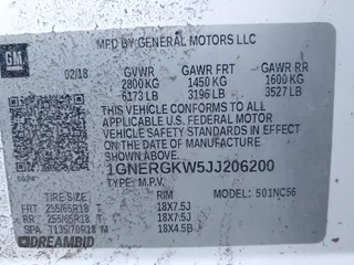 2018 Chevrolet Traverse LT Cloth with VIN 1GNERGKW5JJ206200, listed as a IAAI auction lot 41774993 with 142,587 mi miles. Bid and sale history available at carsss.com. Image 9.