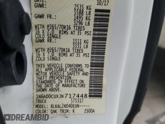 2018 Nissan Frontier SV with VIN 1N6AD0CUXJN717448, listed as a Copart auction lot 82804774 with 61,316 mi miles and Salvage title. Bid and sale history available at DreamBid. Image 14.