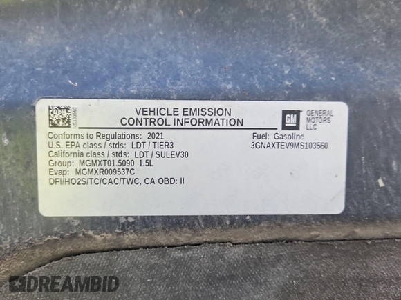 2021 Chevrolet Equinox LT with VIN 3GNAXTEV9MS103560, listed as a IAAI auction lot 42792222 with 116,754 mi miles and . Bid and sale history available at DreamBid. Image 6.