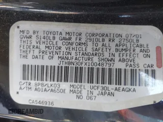 2001 Lexus LS 430 z VIN JTHBN30FX10048797, wystawiony jako IAAI lot #42189516 z przebiegiem 214 063 mil mil oraz . Historia ofert i sprzedaży dostępna na DreamBid. Obrazek 9.