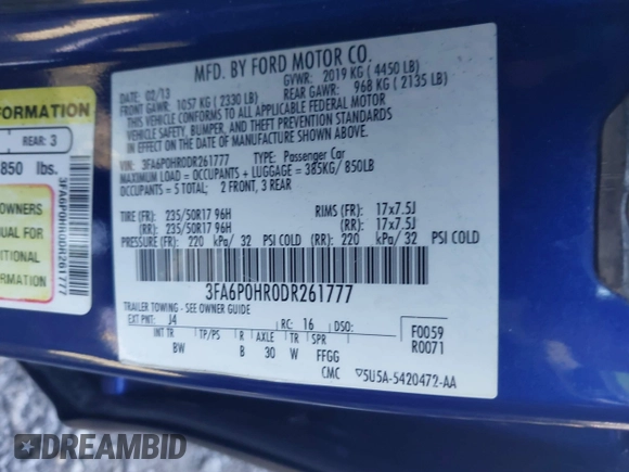 2013 Ford Fusion SE с VIN 3FA6P0HR0DR261777, выставлен на аукционе IAAI как лот 41854565 с пробегом 139 024 миль миль и . История ставок и продаж доступна на DreamBid. Изображение 9.