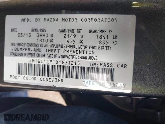 2013 Mazda 3 i Touring with VIN JM1BL1LP1D1831215, listed as a IAAI auction lot 41829352 with 26,986 mi miles and . Bid and sale history available at DreamBid. Image 9.