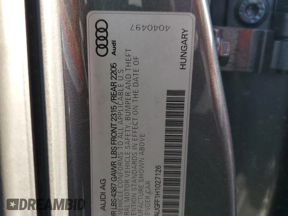 2017 Audi A3 Premium z VIN WAUAUGFF1H1027126, wystawiony jako Copart lot #53603255 z przebiegiem 98 094 mil mil oraz Szkoda całkowita • Salvage title. Historia ofert i sprzedaży dostępna na DreamBid. Obrazek 12.