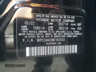 2022 Hyundai Accent SE with VIN 3KPC24A63NE163533, listed as a Copart auction lot 88857805 with 0 mi miles and Salvage Title. Bid and sale history available at carsss.com. Image 14.