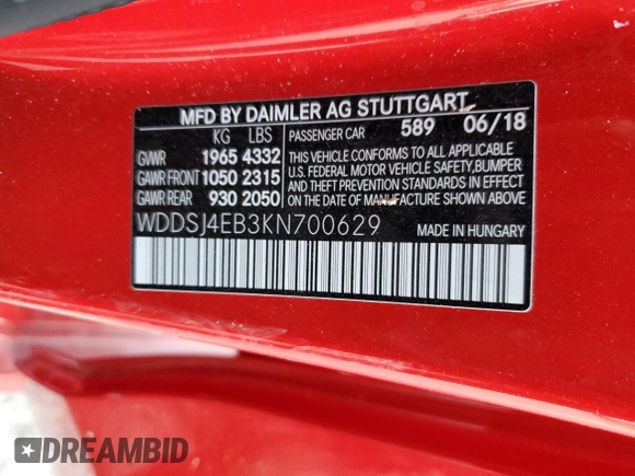 2019 Mercedes-Benz CLA 250 with VIN WDDSJ4EB3KN700629, listed as a Copart auction lot 78358773 with 29,940 mi miles and . Bid and sale history available at DreamBid. Image 12.