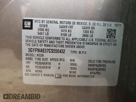 2012 Cadillac SRX Luxury Collection with VIN 3GYFNAE37CS556432, listed as a Copart auction lot 48050322 with 177,598 mi miles and Salvage Title. Bid and sale history available at carsss.com. Image 10.