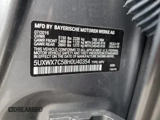 2017 BMW X3 xDrive35i with VIN 5UXWX7C58H0U40354, listed as a Copart auction lot 52769395 with 67,047 mi miles and Salvage Title. Bid and sale history available at DreamBid. Image 15.