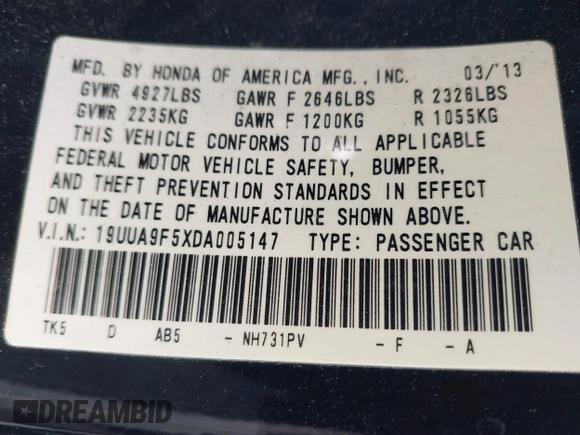 2013 Acura TL Technology z VIN 19UUA9F5XDA005147, wystawiony jako IAAI lot #41811493 z przebiegiem 170 794 mil mil oraz . Historia ofert i sprzedaży dostępna na DreamBid. Obrazek 9.