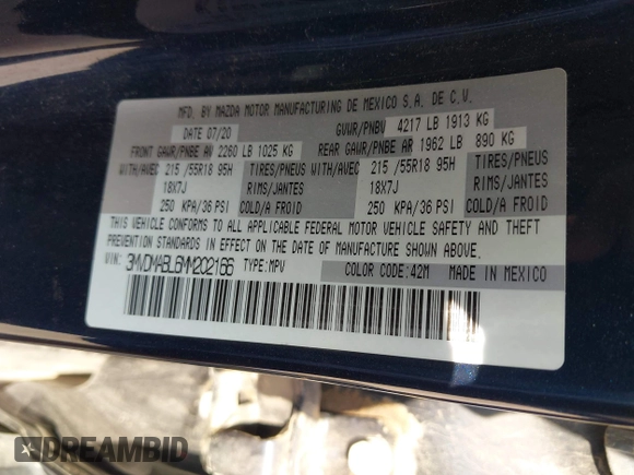 2021 Mazda CX-30 Select with VIN 3MVDMABL6MM202166, listed as a IAAI auction lot 42169618 with 95,931 mi miles and . Bid and sale history available at DreamBid. Image 9.