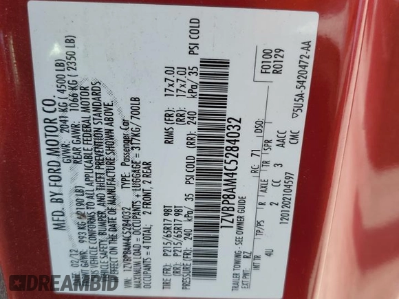 2012 Ford Mustang Premium z VIN 1ZVBP8AM4C5284032, wystawiony jako Copart lot #62140355 z przebiegiem 176 640 mil mil oraz Szkoda całkowita • Salvage title. Historia ofert i sprzedaży dostępna na DreamBid. Obrazek 12.