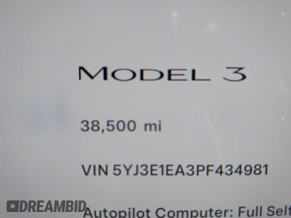 2023 Tesla Model 3 с VIN 5YJ3E1EA3PF434981, выставлен на аукционе IAAI как лот 42577864 с пробегом 38 500 миль миль и . История ставок и продаж доступна на DreamBid. Изображение 7.