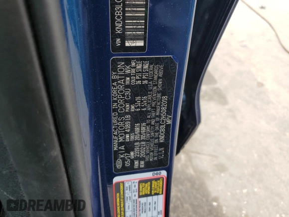 2017 Kia Niro LX with VIN KNDCB3LC2H5082018, listed as a Copart auction lot 53488755 with 122,830 mi miles and Salvage Title. Bid and sale history available at DreamBid. Image 13.