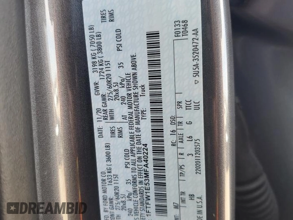 2021 Ford F-150 XL z VIN 1FTFW1E53MFA40224, wystawiony jako Copart lot #50590415 z przebiegiem 81 398 mil mil oraz Szkoda całkowita • Salvage title. Historia ofert i sprzedaży dostępna na DreamBid. Obrazek 14.