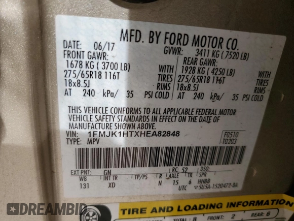 2017 Ford Expedition EL XLT with VIN 1FMJK1HTXHEA82848, listed as a Copart auction lot 74595854 with 49,186 mi miles and Salvage Title. Bid and sale history available at carsss.com. Image 13.