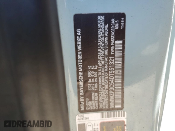 2013 MINI Convertible S z VIN WMWZP3C54DT551321, wystawiony jako Copart lot #57089205 z przebiegiem 92 441 mil mil oraz Szkoda całkowita • Salvage title. Historia ofert i sprzedaży dostępna na DreamBid. Obrazek 12.