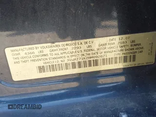 2008 Volkswagen Jetta SE with VIN 3VWRZ71K28M092871, listed as a IAAI auction lot 42059585 with Not provided miles and . Bid and sale history available at DreamBid. Image 9.
