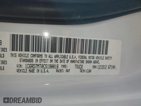 2012 Ram 1500 Sport with VIN 1C6RD7MT0CS190018, listed as a IAAI auction lot 42631890 with 112,071 mi miles and . Bid and sale history available at DreamBid. Image 9.