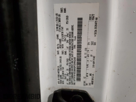 2016 Ford F-150 XLT with VIN 1FTFX1EG0GFD08245, listed as a Copart auction lot 43473405 with 101,567 mi miles and Salvage Title. Bid and sale history available at carsss.com. Image 12.