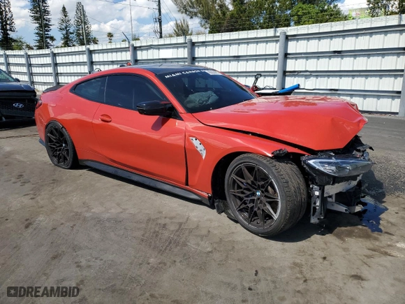 2021 BMW M4 Competition with VIN WBS33AZ05MCG85464, listed as a Copart auction lot 46995985 with 56857 miles and Non Repairable. Bid and sale history available at carsss.com. Image 4.