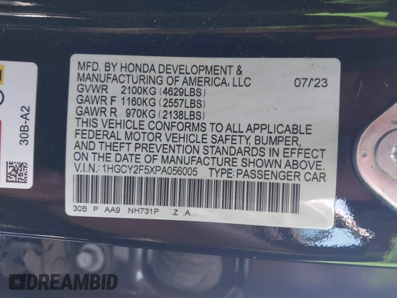 2023 Honda Accord Sport with VIN 1HGCY2F5XPA056005, listed as a IAAI auction lot 42228672 with 75,366 mi miles and . Bid and sale history available at DreamBid. Image 9.