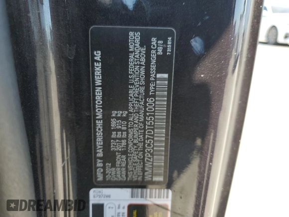 2013 MINI Convertible S with VIN WMWZP3C57DT551006, listed as a Copart auction lot 65291055 with 159,068 mi miles and Clean title. Bid and sale history available at DreamBid. Image 12.