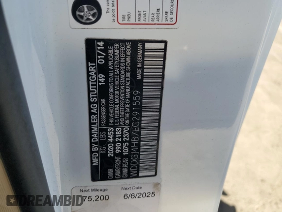 2014 Mercedes-Benz C 250 with VIN WDDGJ4HB7EG291559, listed as a Copart auction lot 51951685 with 72,773 mi miles and Salvage Title. Bid and sale history available at DreamBid. Image 12.